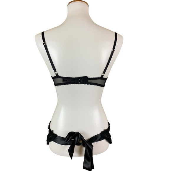 Victoria Secret Black Sheer Babydoll Lingerie Rhinestone Bow Detail 34B - Picture 5 of 6